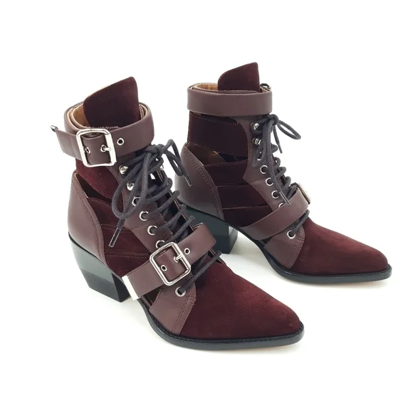 Chloe | Rylee Suede Ankle Boots in Deep Purple - Picture 2 of 11